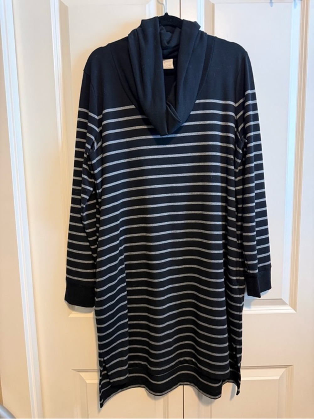 Black & Gray Striped Caslon Cowl-neck Dress
